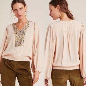 Anthropologie Maeve Kristie Sequin Peasant Blouse Size M